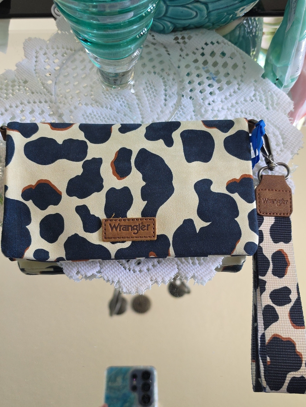 Wrangler Navy, Cream & Brown Leopard Print Wristlet Wallet